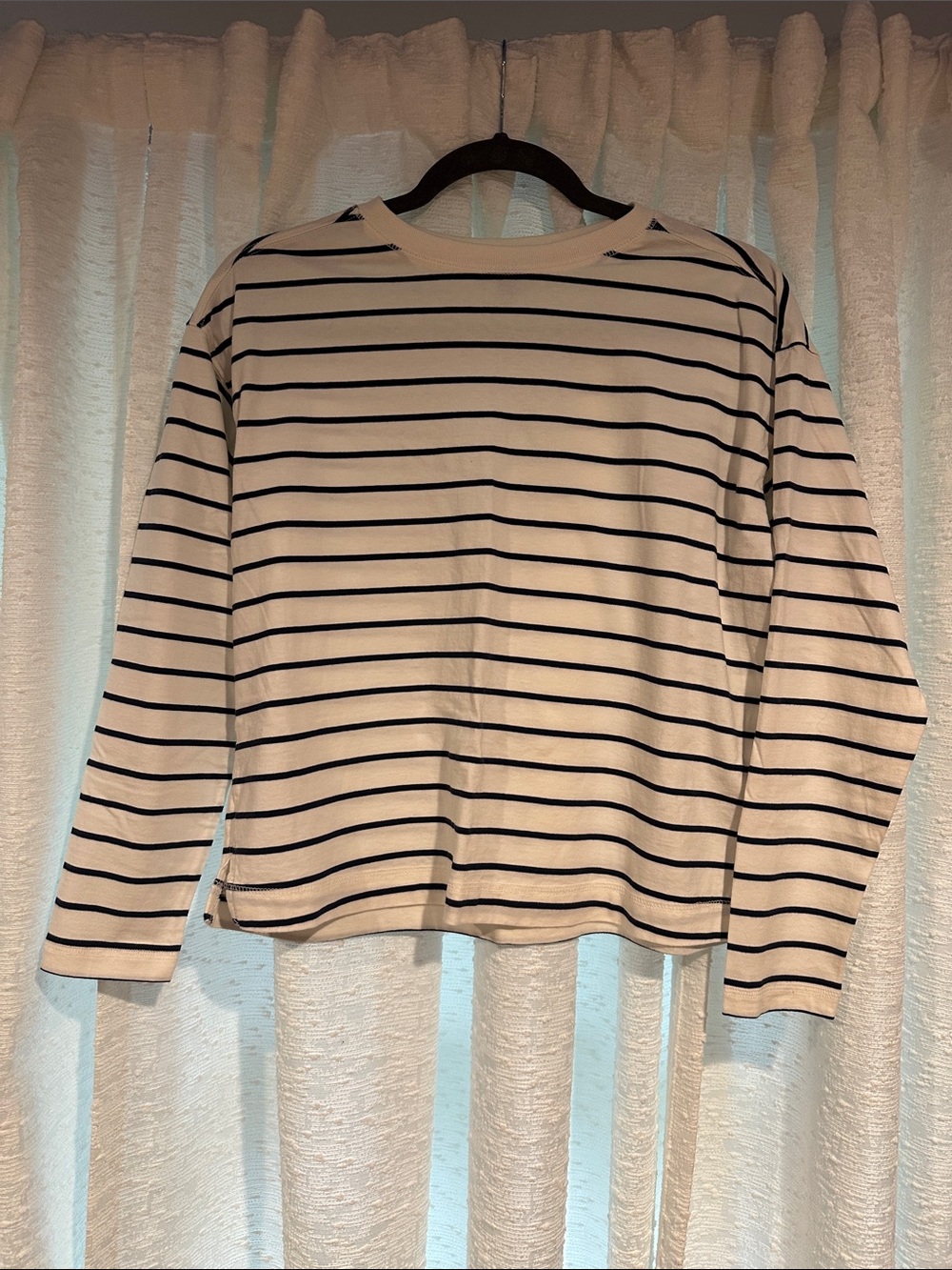 Women’s Navy and white Striped Long Sleeve Boxy Tee - XS